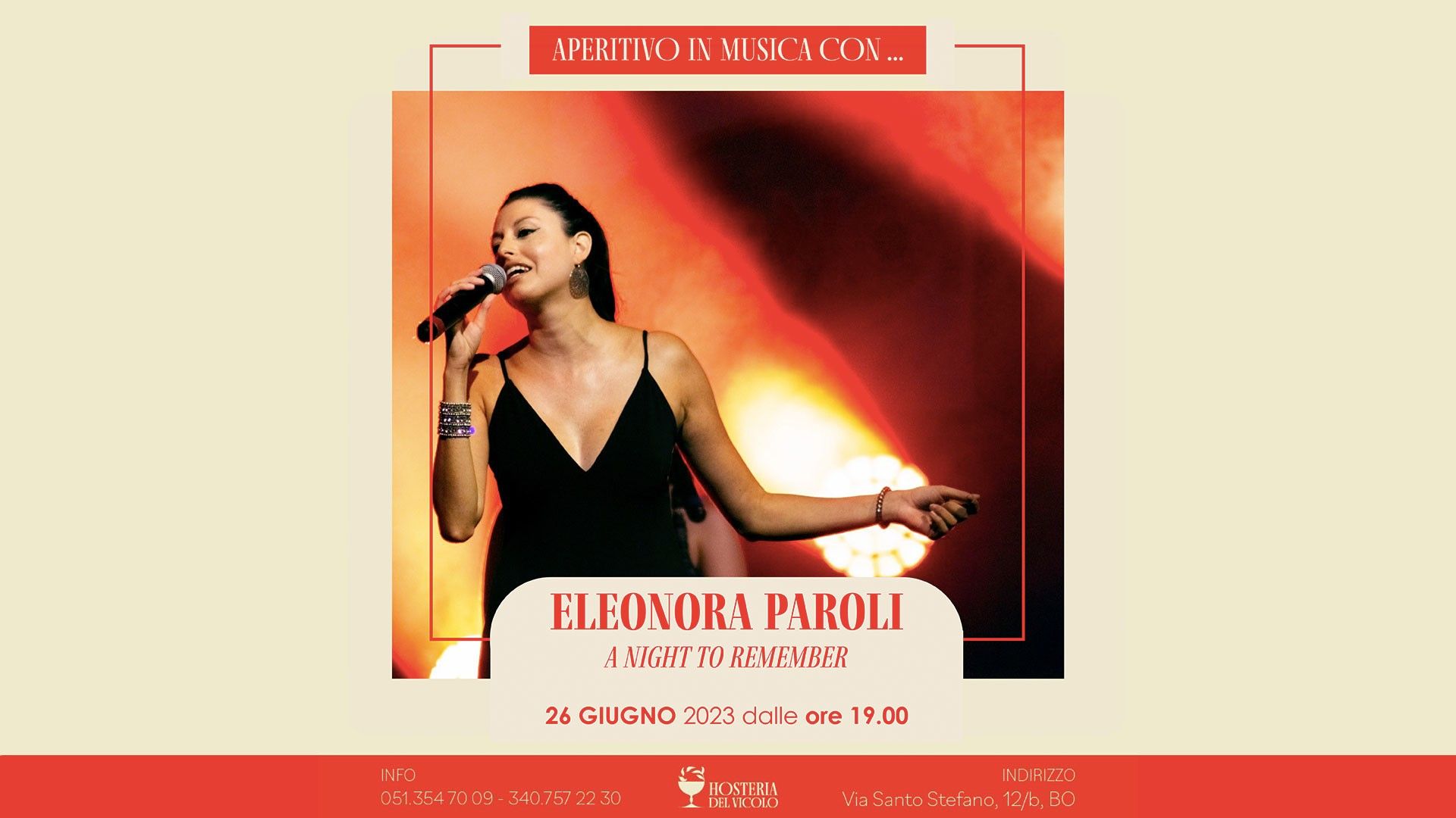 Aperitivo in musica all'Hosteria del Vicolo con Eleonora Paroli